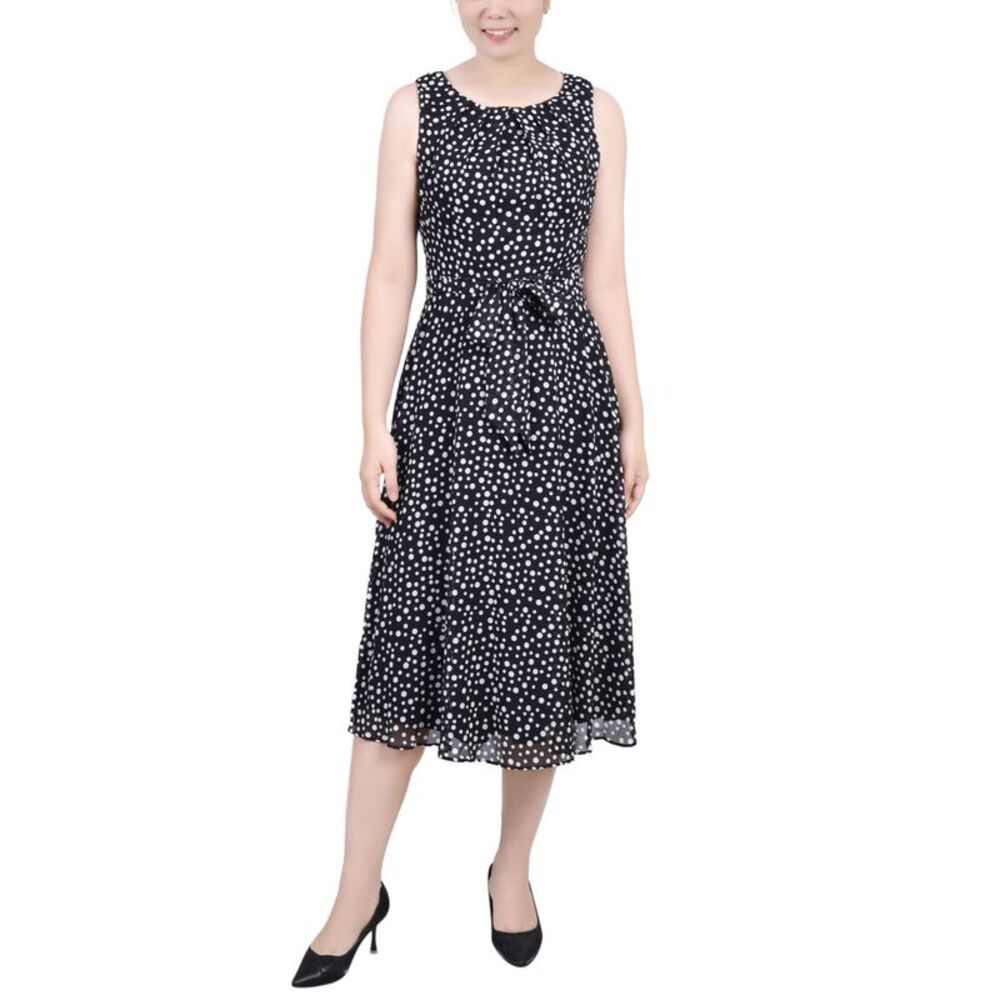 NY Collection Petite Sleeveless Chiffon Belted Dress